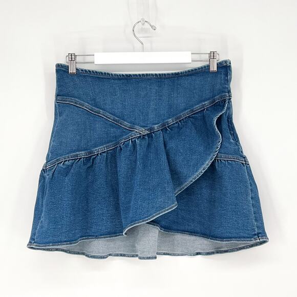 MOTHER The Minx Denim Mini Skirt Layover Wash Size 32 - Picture 2 of 7